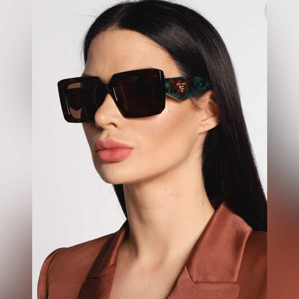 PRADA Sunglasses PR 23YS 2AU06B Tortoise Green Dark Brown Lens Authentic